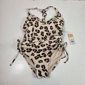 kona sol women's swimsuit cheetah animal print one piece small tags